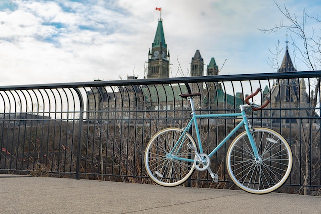 a bike in Ottawa’s vibrant downtown area
